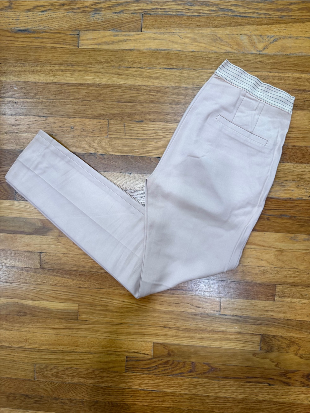 ZARA - Pale Blush Slim Ankle Pants with Striped Elastic Waistband - Size XS